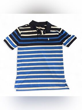 Polo Ralph Lauren kids blue, white, and navy striped polo shirt in size M (10-12